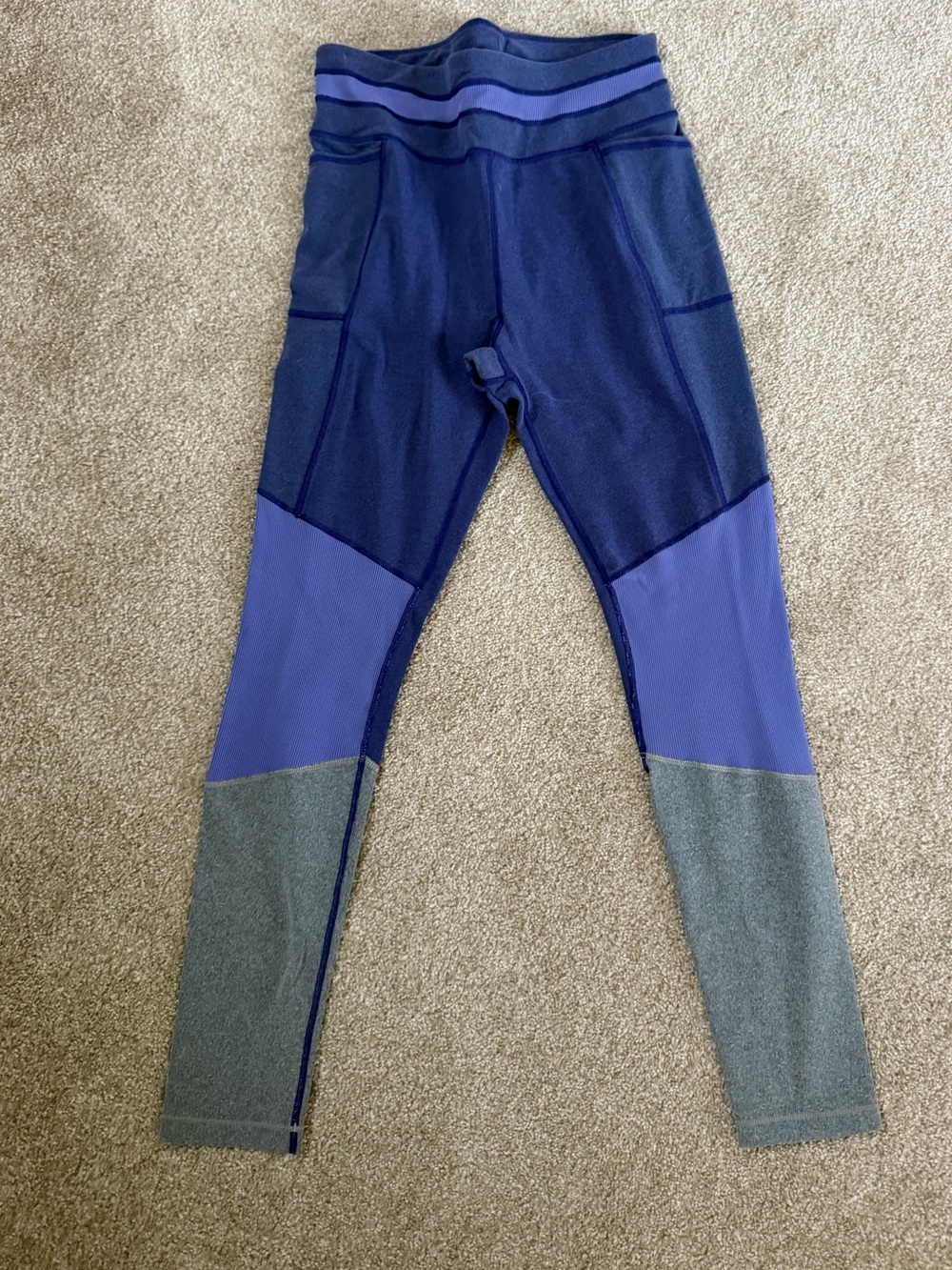 CALIA by Carrie Underwood Navy, Purple, and Gray Colorblock Leggings